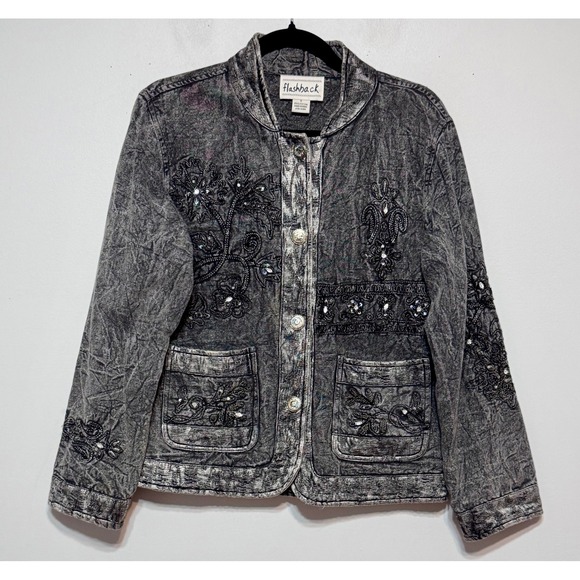 Vtg Y2K Flashback Womens Whimsigoth Denim Jacket Small Boho Grunge Witchy Fairy - Picture 1 of 7